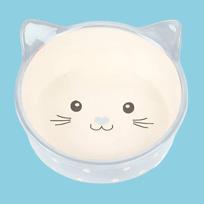 Happy Pet Voerbak Kat Polka Blauw / Creme