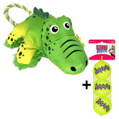 Combideal Kong Cozie Tuggz Aligator + Squeakairs Tennisballen