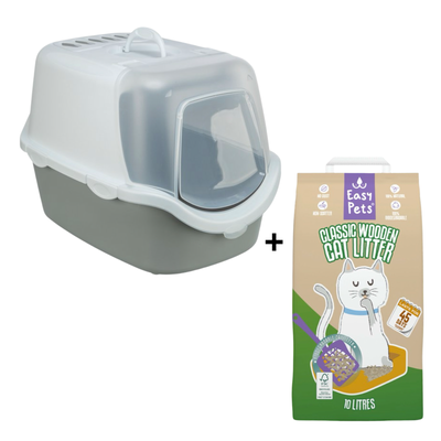 Combideal - Easypets Classic Houtkorrels (10 LTR) + Trixie Kattenbak Vico Open Top Met Kap