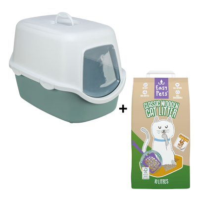 Combideal - Easypets Classic Houtkorrels (10 LTR) + Trixie Kattenbak Vico Salie / Wit