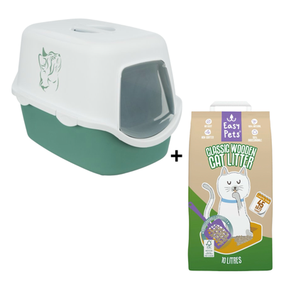 Combideal -  Easypets Classic Houtkorrels + Trixie Kattenbak Vico Met Print Groen