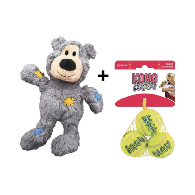 Combideal - Kong Wild Knots Bear + Kong Squeakair Tennisbal Geel Met Piep