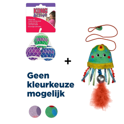 Combideal - Kong Cat Teaser Jellyfish Assorti + Kong Kat Tennisballen Met Bellen