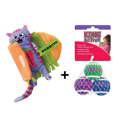 Combideal - Kong Kat Tennisballen Bellen + Kong Pull-A-Partz Purrito