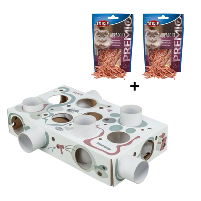 Combideal - 2x Premio Carpaccio Kattensnack+ Cat Activity Paws'n'treats Box Karton