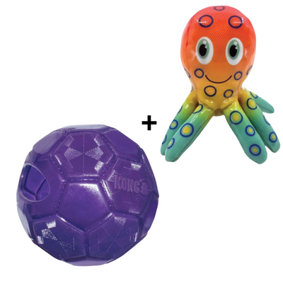 Combideal - Kong Shieldz Tropics Octopus (16 CM) + Kong Flexball Paars (15.5 CM)