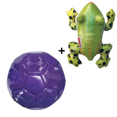 Combideal - Kong Shieldz Tropics Kikker (12.5 CM) + Kong Flexball Paars (15.5 CM)