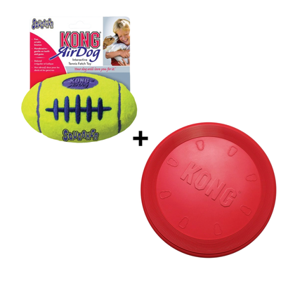 Combideal Kong - Airdog Football Geel Small (9 CM) + Kong Flyer Frisbee Rood (23 CM)