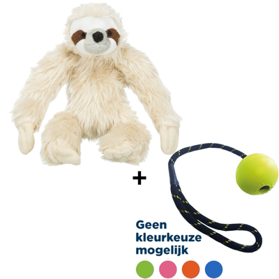 Combideal Trixie pluche luiaard zonder geluid (35 CM) - Stevige Speelbal Floater (32 CM)