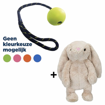 Combideal Trixie - Hondenknuffel Konijn - Pluche - Beige - 38 cm + Happy Floater 38 CM - Stevige Speelbal