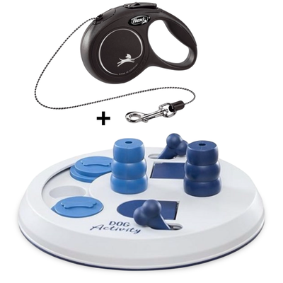 Combideal - Flexi Rollijn Classic Cord Zwart XS - 3 m - <8 kg + Trixie Dog Activity Flip Board Uitdagende Intelligentie Puzzel